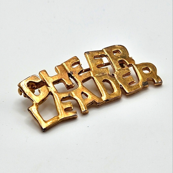 VINTAGE Gold Tone Cheerleader Brooch Pin Cheer - Picture 2 of 5